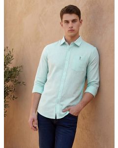 Mint Cricket Club Collection Slim Fit Long Sleeves Spread Collar Solid Cotton Linen Shirt