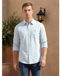Sky Blue Cricket Club Collection Slim Fit Long Sleeves Spread Collar Solid Cotton Linen Shirt