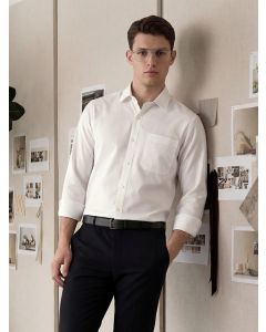 White Regular Fit Long Sleeves Spread Collar with Twill Tape Solid 100% Cotton Formal Shirt