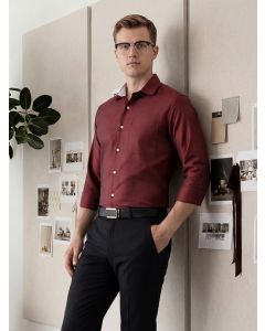 Red Regular Fit Long Sleeves Spread Collar with Contrast Fabric Solid 100% Cotton Formal Shirt