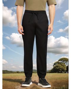 Black Cricket Club Collection Regular Fit Mid-Rise Woven Joggers with Drawstring & 4 Utility Pockets