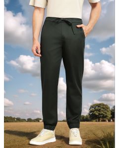 Bottle Green Cricket Club Collection Regular Fit Mid-Rise Woven Joggers with Drawstring & 4 Utility Pockets