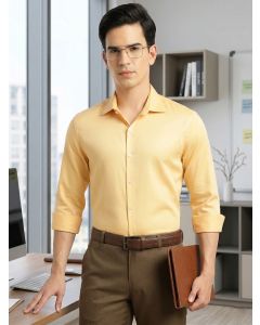 Gold Regular Fit Long Sleeves Spread Collar Solid 100% Cotton Formal Shirt