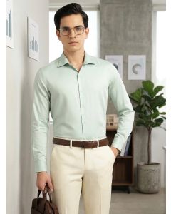 Light Green Regular Fit Long Sleeves Spread Collar Solid 100% Cotton Formal Shirt
