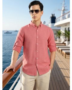 Royal Pink Slim Fit Long Sleeves Button-Down Collar Polyester Casual Shirt