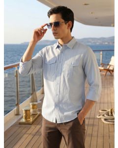 Blue Cricket Club Collection Men's Slim Fit Cotton Casual Shirt-Dual Flap Pocket