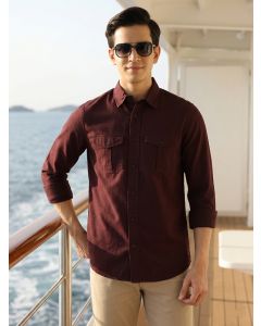Wine Cricket Club Collection Men's Slim Fit Cotton Casual Shirt-Dual Flap Pocket