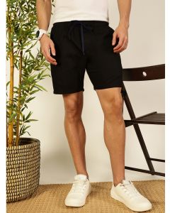 Black Regular Fit Solid Outdoor Woven Shorts with Drawstring Closure