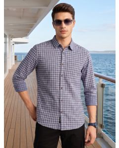 Blue Regular Fit Long Sleeves Spread Collar Windowpane Check 100% Cotton Casual Shirt