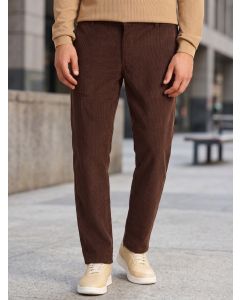 Brown Regular Fit Mid-Rise Textured 4-Pockets Design Corduroy Trouser