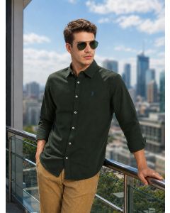 Green Cricket Club Collection Slim Fit Oxford Cotton Casual Shirt with Spread Collar & Long Sleeves