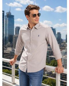 Grey Cricket Club Collection Slim Fit Oxford Cotton Casual Shirt with Spread Collar & Long Sleeves