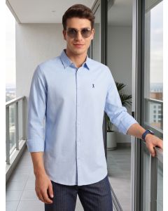 Sky Blue Cricket Club Collection Slim Fit Oxford Cotton Casual Shirt with Spread Collar & Long Sleeves