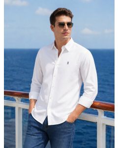 White Cricket Club Collection Slim Fit Oxford Cotton Casual Shirt with Spread Collar & Long Sleeves