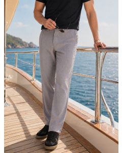 Mid Blue Regular Fit Mid-Rise Textured 4 Pockets Design Corduroy Trouser