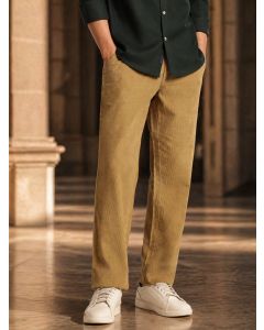 Mustard Regular Fit Mid-Rise Textured 4 Pockets Design Corduroy Trouser