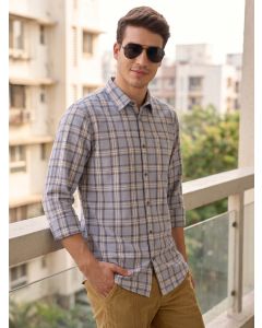 Blue Regular Fit Long Sleeves Spread Collar Cotton Plaid Checked 100% Cotton Casual Shirt