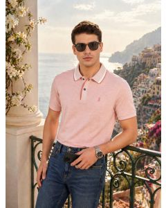 Pink Cricket Club Collection Regular Fit Short Sleeves Solid Polo Collar Knitted T-Shirt