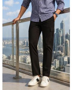 Black Cricket Club Collection Straight Fit Solid 4 Pockets Design Woven Cargo Trouser