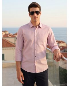 Lilac Premium Regular Fit Long Sleeves Spread Collar Textured 100% Cotton Casual Shirt