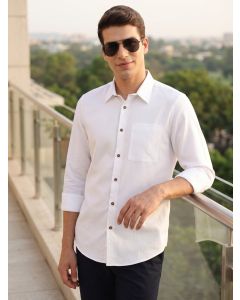 White Premium Regular Fit Long Sleeves Spread Collar Textured 100% Cotton Casual Shirt