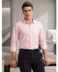 Pink Regular Fit Long Sleeves Spread Collar with Contrast Fabric Solid 100% Cotton Formal Shirt