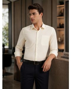 Yellow Regular Fit Long Sleeves Spread Collar with Contrast Fabric Solid 100% Cotton Formal Shirt