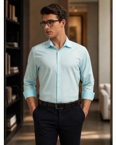 Aqua Premium Long Sleeves Spread Collar Regular Fit Windowpane Checks 100% Cotton Formal Shirt