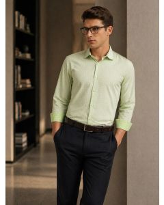 Green Premium Long Sleeves Spread Collar Regular Fit Windowpane Checks 100% Cotton Formal Shirt