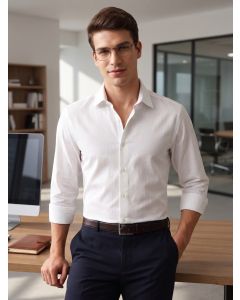 White Premium Long Sleeves Spread Collar Regular Fit Windowpane Checks 100% Cotton Formal Shirt