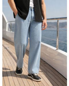 Light Blue Smart Mid Rise Baggy Fit Light Shade 5 Pocket Design Non Stretchable Jeans