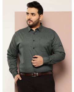 Green Plus Size Regular Fit Long Sleeves Cutaway Collar Geometric Printed 100% Cotton Satin Formal Shirt