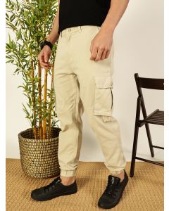 Cream  Classic Slim Fit Easy Wash Cargos Trousers