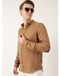 Beige  Classic Button-Down Collar Solid Slim Fit Casual Shirt
