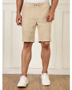 Beige Mid-Rise Regular Fit Self Design Knee Length Corduroy Shorts