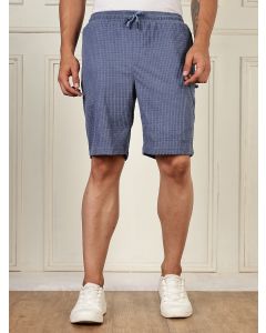 Blue Mid-Rise Regular Fit Self Design Knee Length Corduroy Shorts