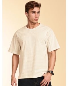 White Towel Terry Oversized Short Sleeves Round Neck Solid Knitted Tshirt