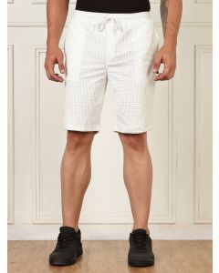 White Mid-Rise Regular Fit Self Design Knee Length Corduroy Shorts