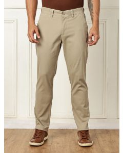 Grey Mid-Rise Straight Fit Solid Woven Chinos Trouser