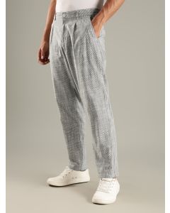 Green Straight Fit Mid-Rise Sriped Linen Trouser