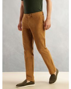 Mustard Regular Fit Mid-Rise Self Texture Cross Corduroy Trouser