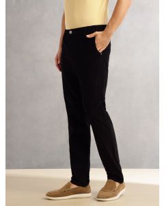 Black Regular Fit Mid-Rise 4 Pockets Woven Corduroy Trouser