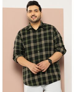 Black Plus Size Regular Fit Long Sleeves Spread Collar Shepherd Checks 100% Cotton Casual Shirt