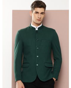 Bottle Green1 Regular Fit Mandarin Collar Long Sleeves Solid Formal and Wedding Wear Bandhgala Blazer