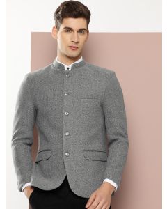 Grey1 Regular Fit Long Sleeves Mandarin Collar Solid Formal and Wedding Wear Bandhgala Blazer