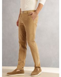 Beige Regular Fit Mid-Rise 4 Pockets Woven Corduroy Trouser