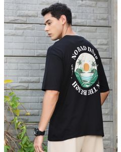Men Black Printed Cotton Oversized Tshirt