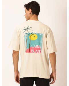 Men Beige Printed Oversized Cotton Tshirt