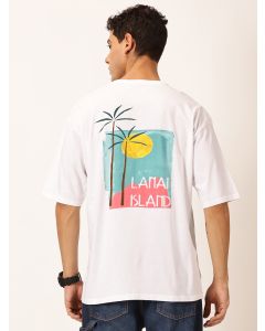 Men White Printed Oversized Cotton Tshirt