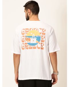 Men White Graphic Print Cotton Tshirt